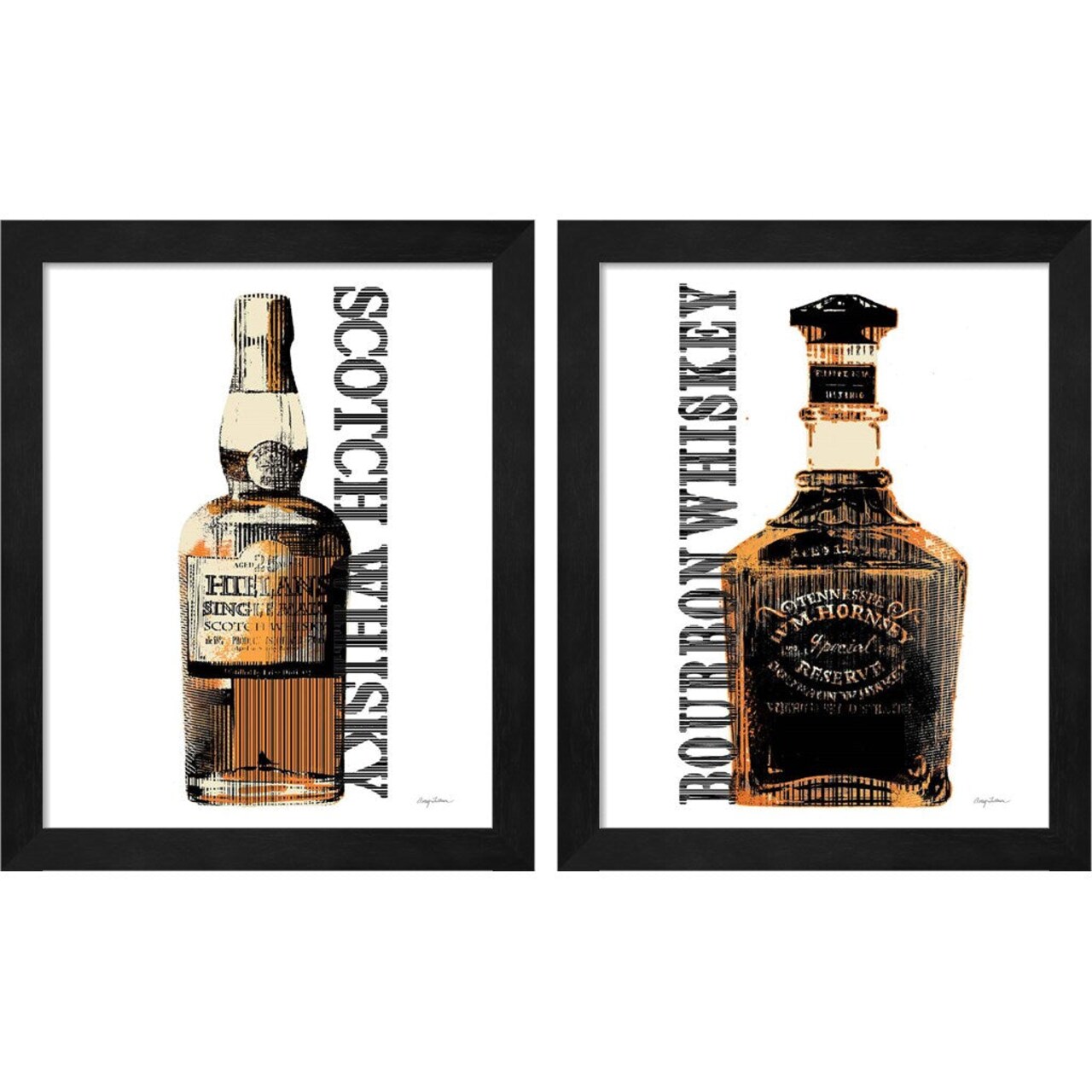 Scotch & Bourbon Whisky by Avery Tillmon, 2 Piece Black Framed Art Set